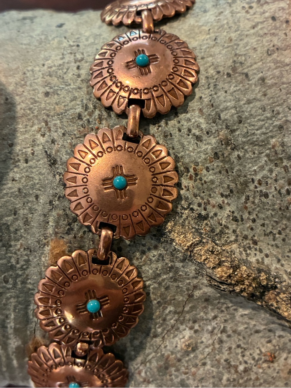 Vintage Mid-Century Solid Copper Southwestern Embossed Concho Bracelet